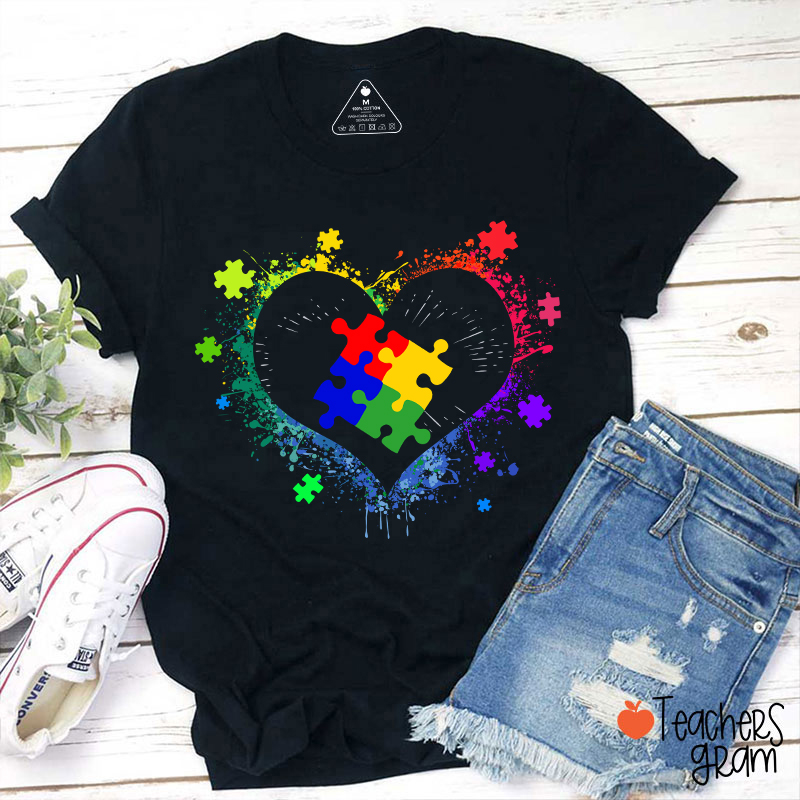 Autism Awareness Love Heart Teacher T-Shirt