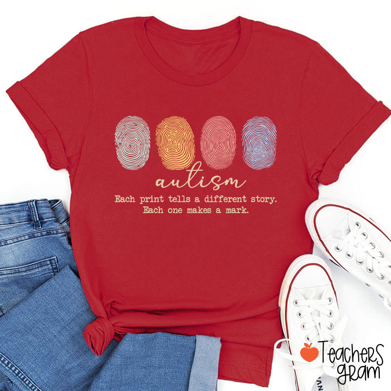 Autism Each Print Tells A Different Story Teacher T-Shirt