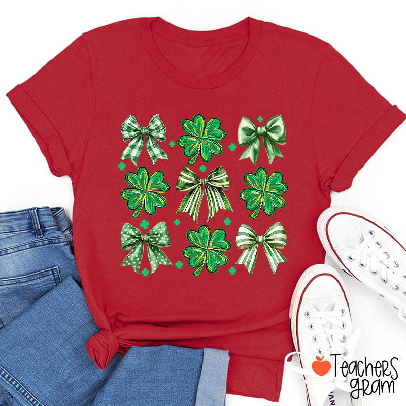 Four Leaf Clover Bow Teacher T-Shirt