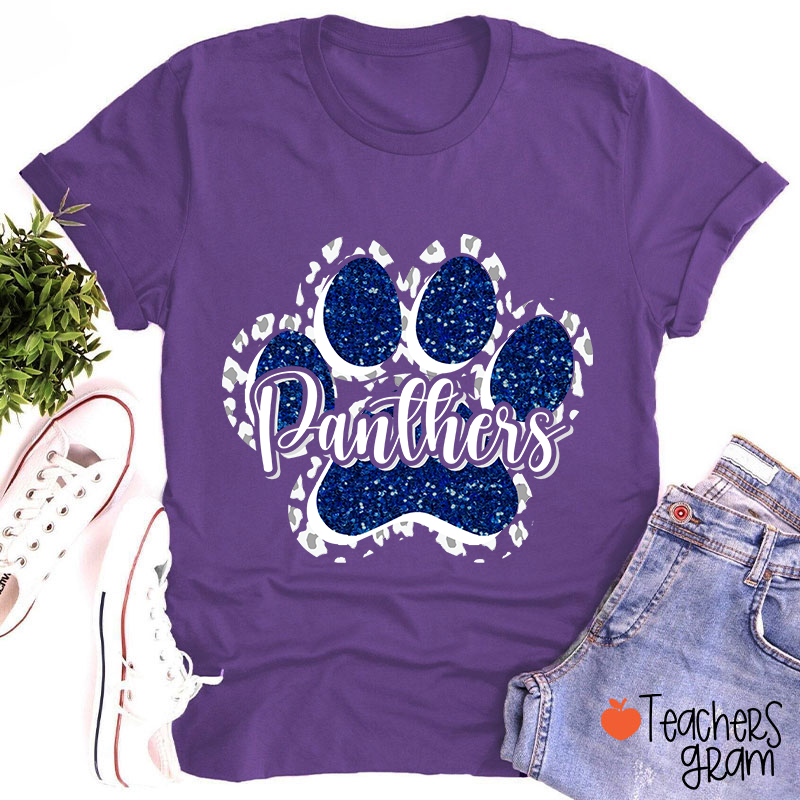 Personalized Mascot Glitter Paw Teacher T-Shirt