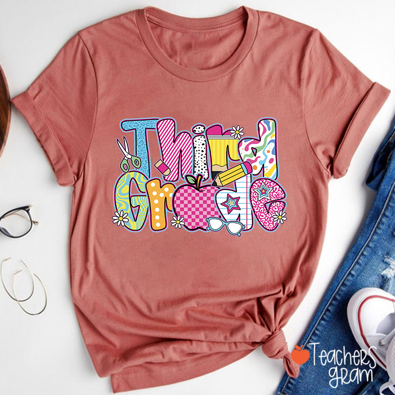 Personalized Grade Apple First Day Teacher T-Shirt