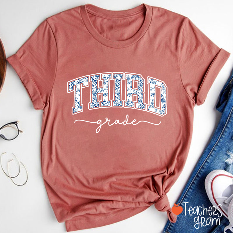 Personalized Grade Blue And White Porcelain Teacher T-Shirt