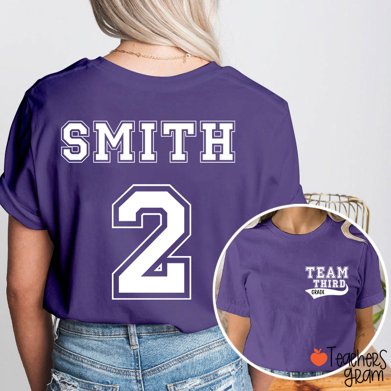 Personalized Retro Style Grade And Name Teacher Two Sided T-Shirt