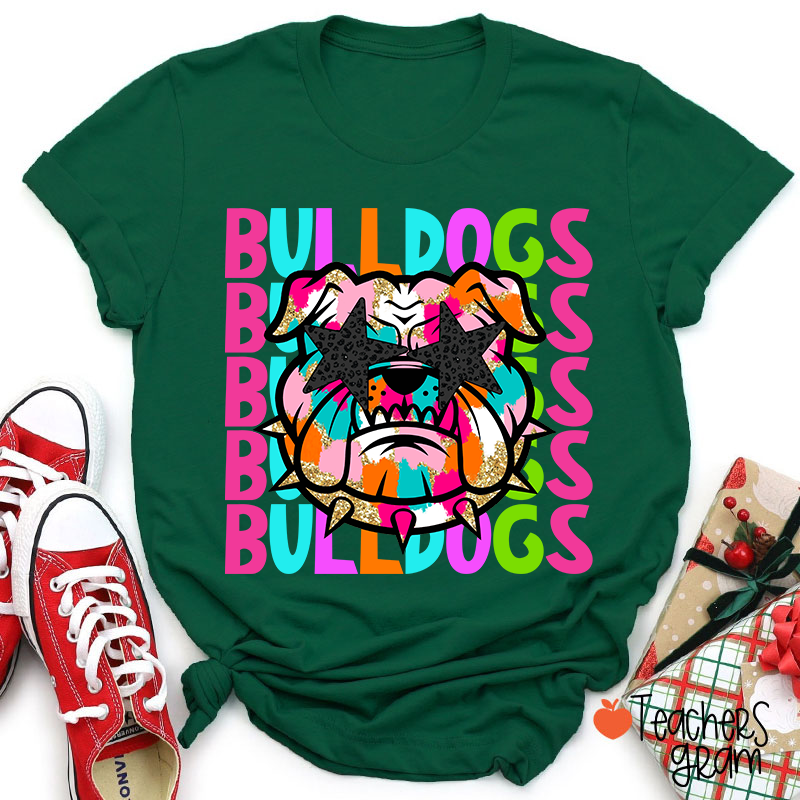 Personalized Mascot Colorful Leopard Print Star Eyes Teacher T-Shirt