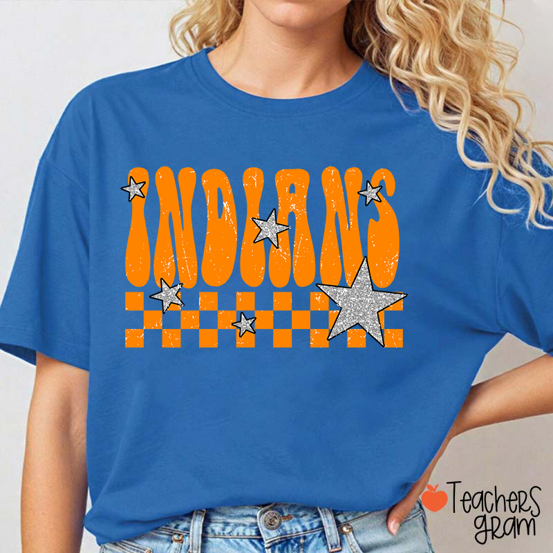 Personalized Mascot Checkered Star School Spirit Teacher T-Shirt