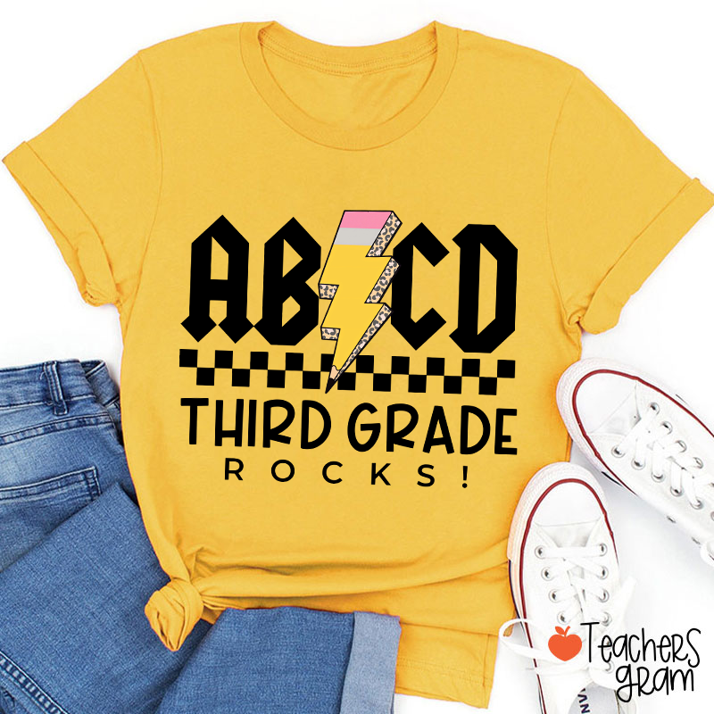 Personalized Grade Lightning Pencil Checkerboard Teacher T-Shirt
