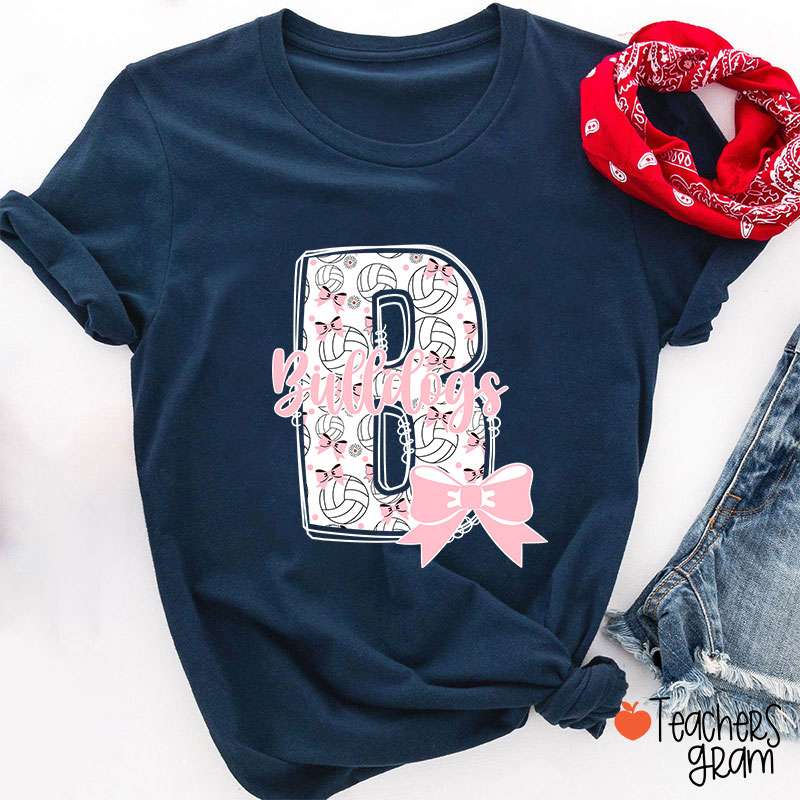 Personalized Mascot And Sport Initials Bow Teacher T-Shirt