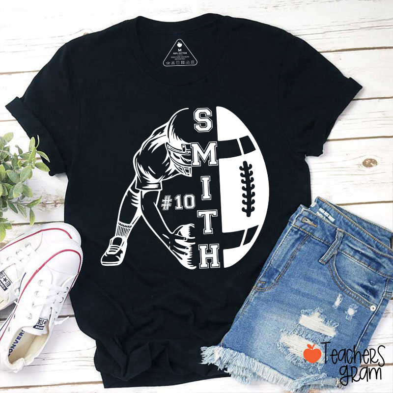 Personalized Name And Number Football Game Day Teacher T-Shirt