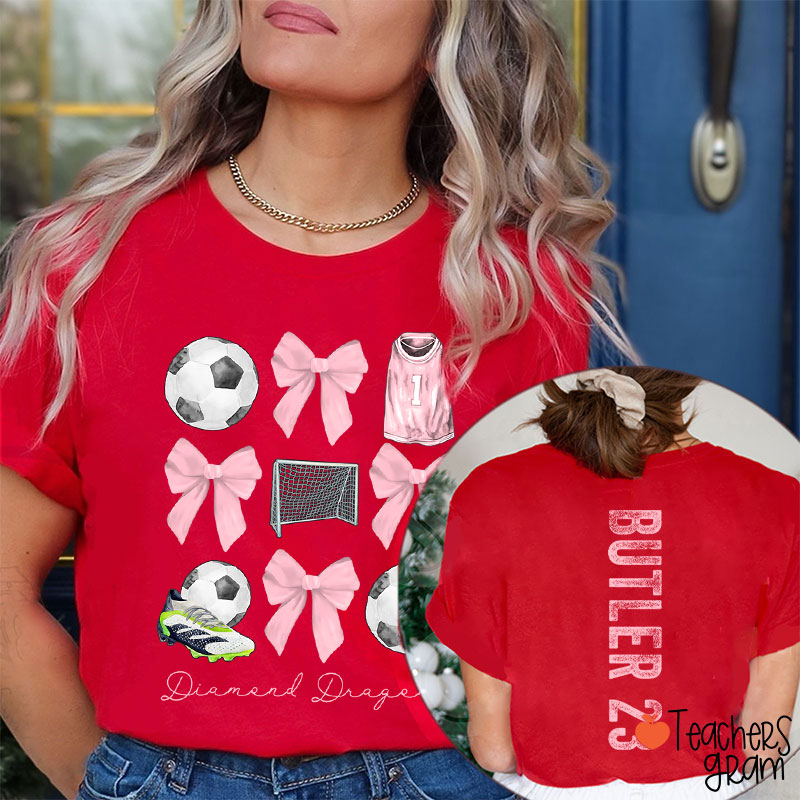 Personalized Team Name And Sport Bow Game Day Teacher Two Sided T-Shirt