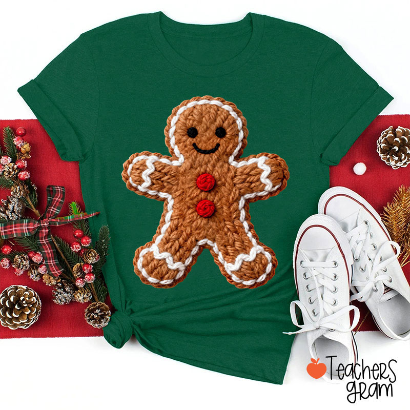 Faux Yarn Gingerbread Man Teacher T-Shirt