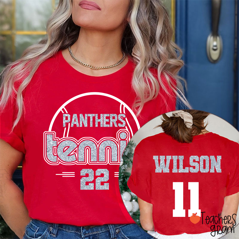 Personalized Mascot And Sport Faux Glitter Teacher Two Sided T-Shirt