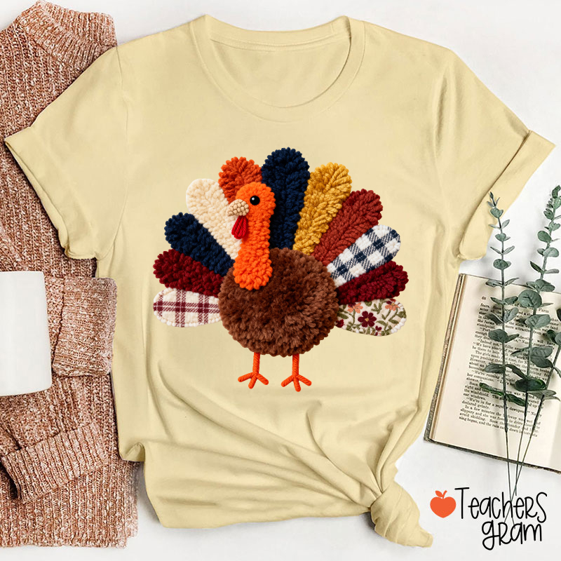 Faux Yarn Turkey Teacher T-shirt