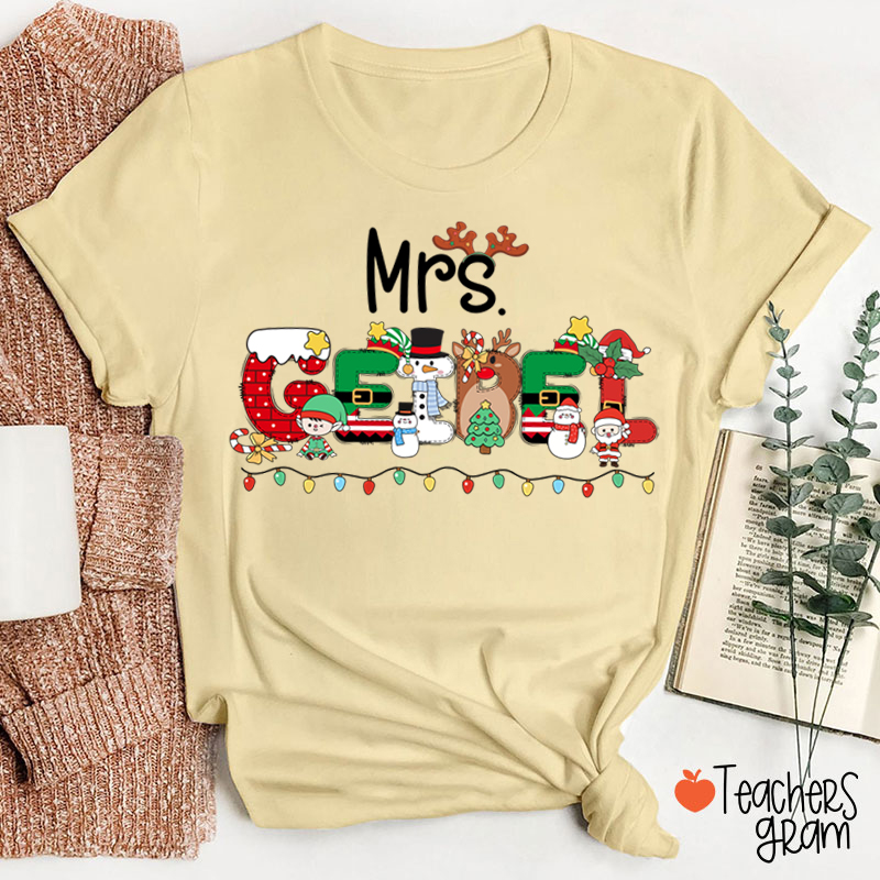 Personalized Name Christmas Lights Teacher T-Shirt