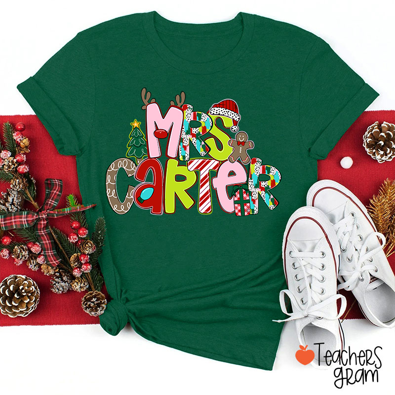 Personalized Name Merry Christmas Teacher T-Shirt