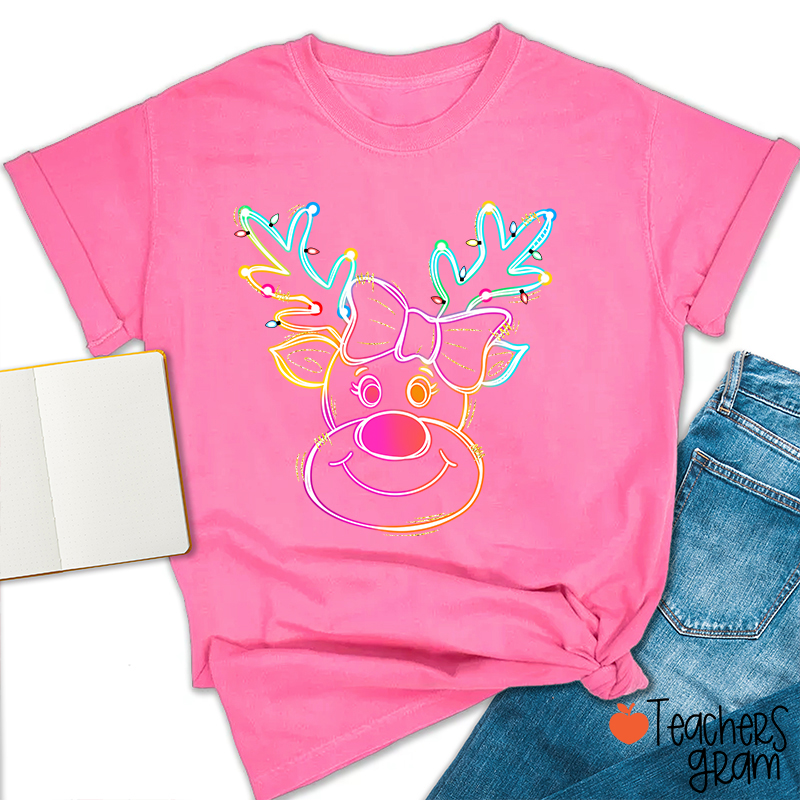 Reindeer Christmas Lights Teacher T-Shirt