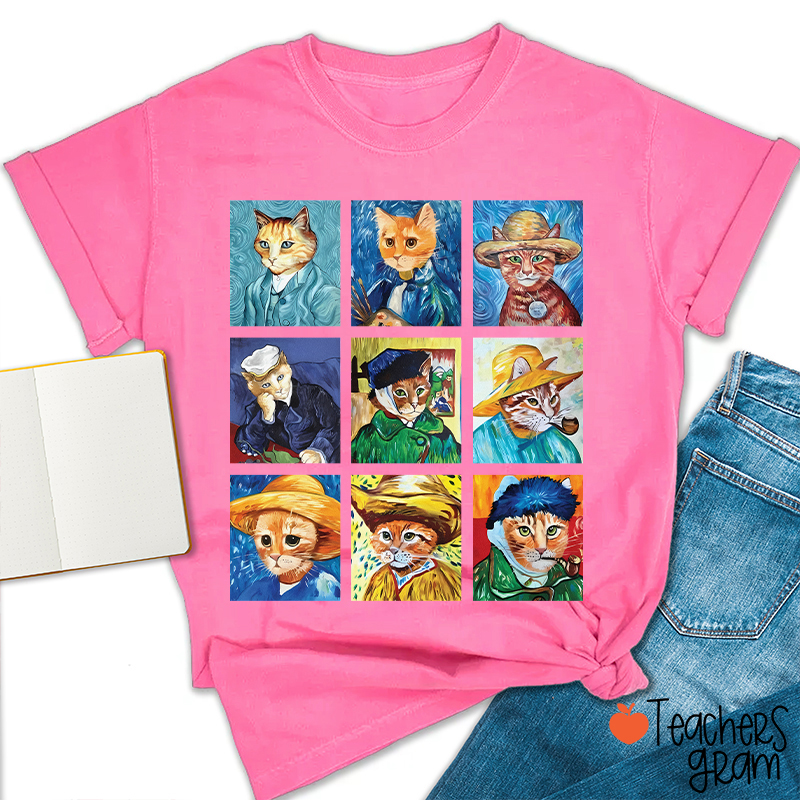 Funny Cats Painting Van Gogh Art Lover Teacher T-Shirt