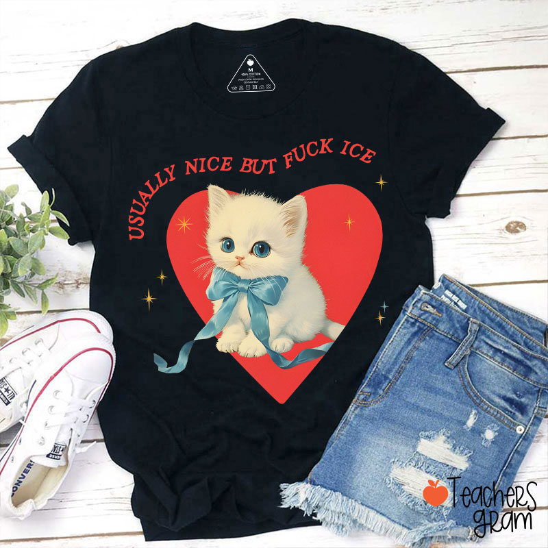 Usually Nice But Fuck Ice Teacher T-Shirt