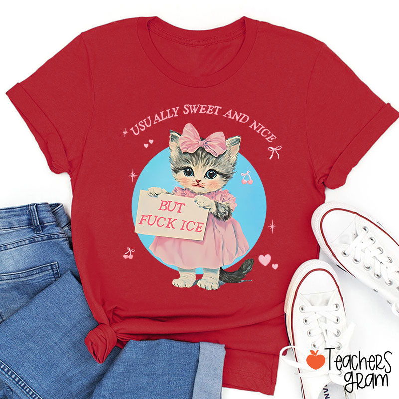 Usually Sweet And Nice But Fuck Ice Teacher T-Shirt