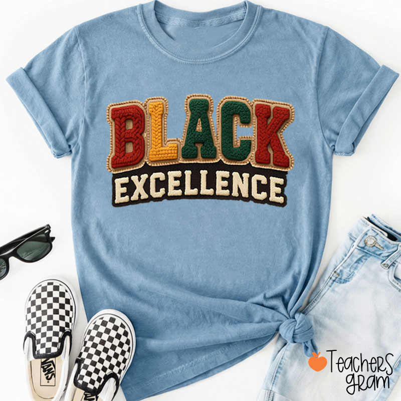 Faux Yarn Black Excellence Teacher T-Shirt