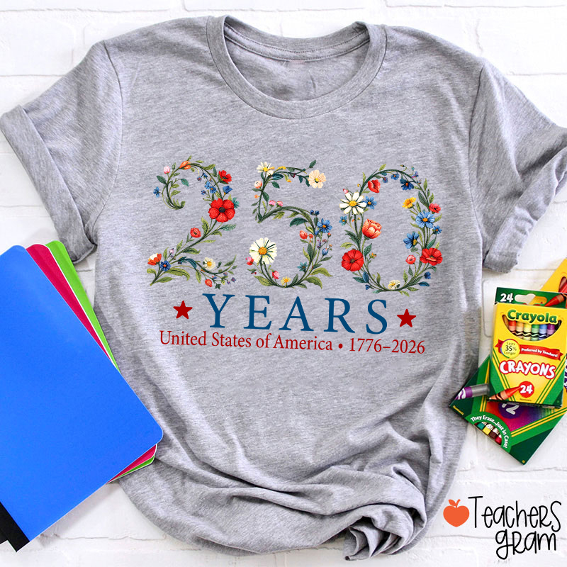 USA 250th Anniversary Floral Teacher T-Shirt