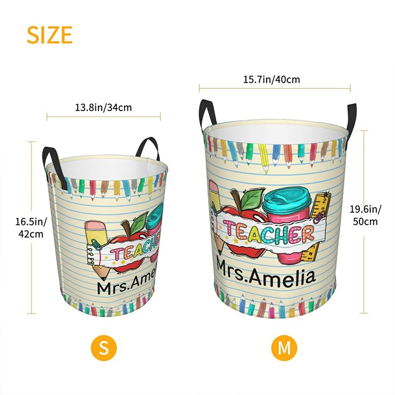 Personalized Name Letter Pencil Apple Theme Waterproof Laundry Storage Basket