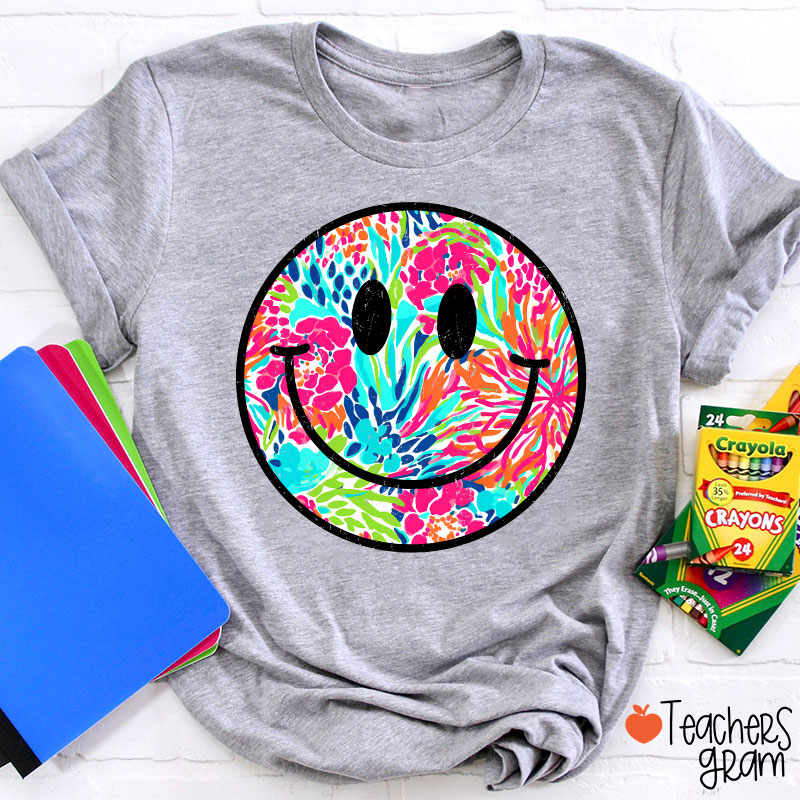 Smile Face Summer Floral Retro Beach Vibes Teacher T-Shirt