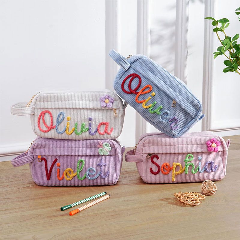Personalized Corduroy Zipper Makeup Bag