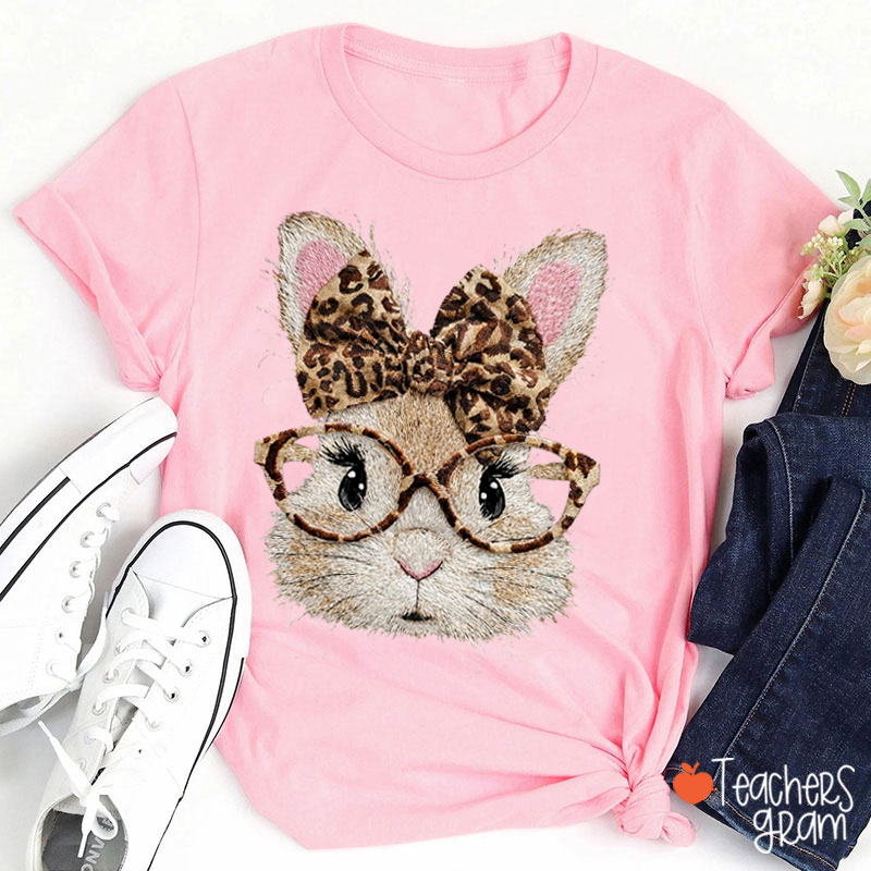 Faux Embroidered Retro Easter Bunny Teacher T-Shirt