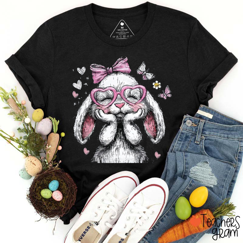 Preppy Girly Easter Bunny Teacher T-Shirt
