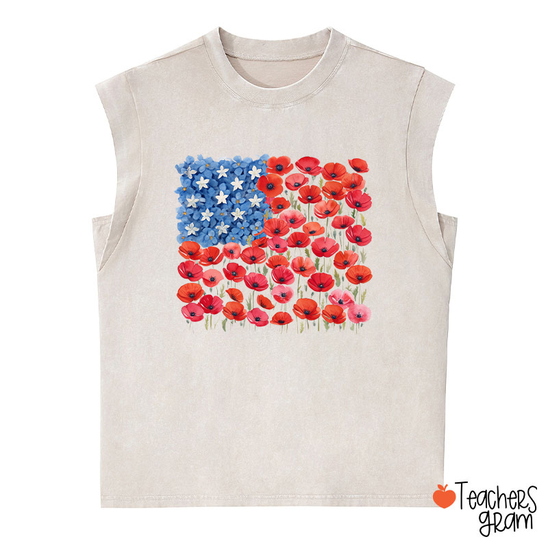 Floral USA Flag 250th Anniversary Teacher Washed Tank Top