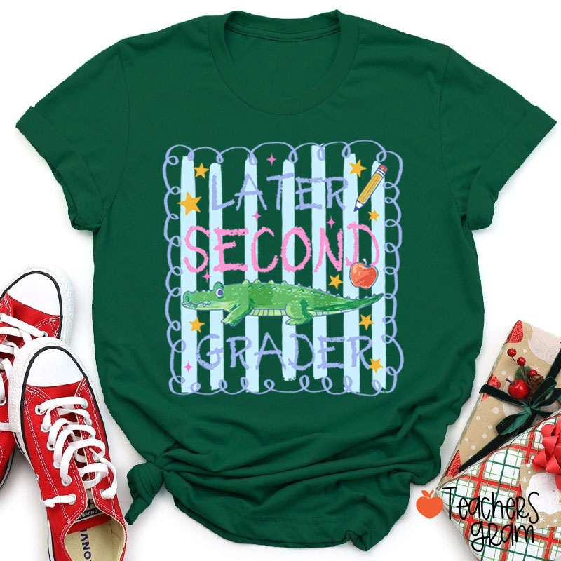 Personalized Grade Preppy Striped Later Teacher T-Shirt