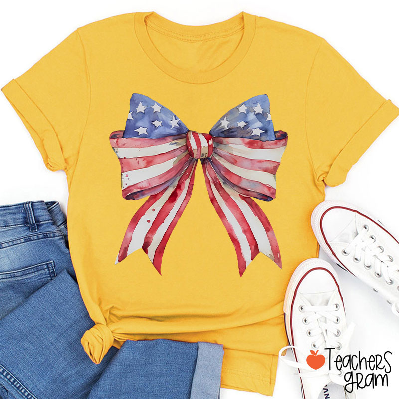 American Flag Bow Teacher T-Shirt