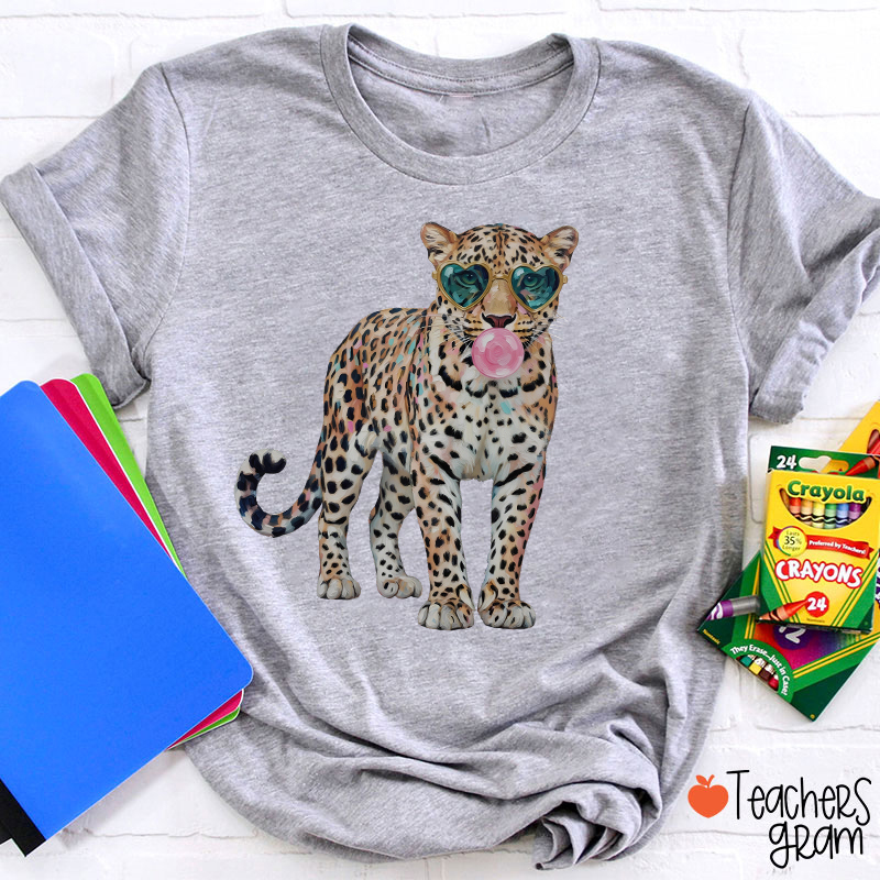 Leopard Bubblegum Sunglasses Teacher T-Shirt