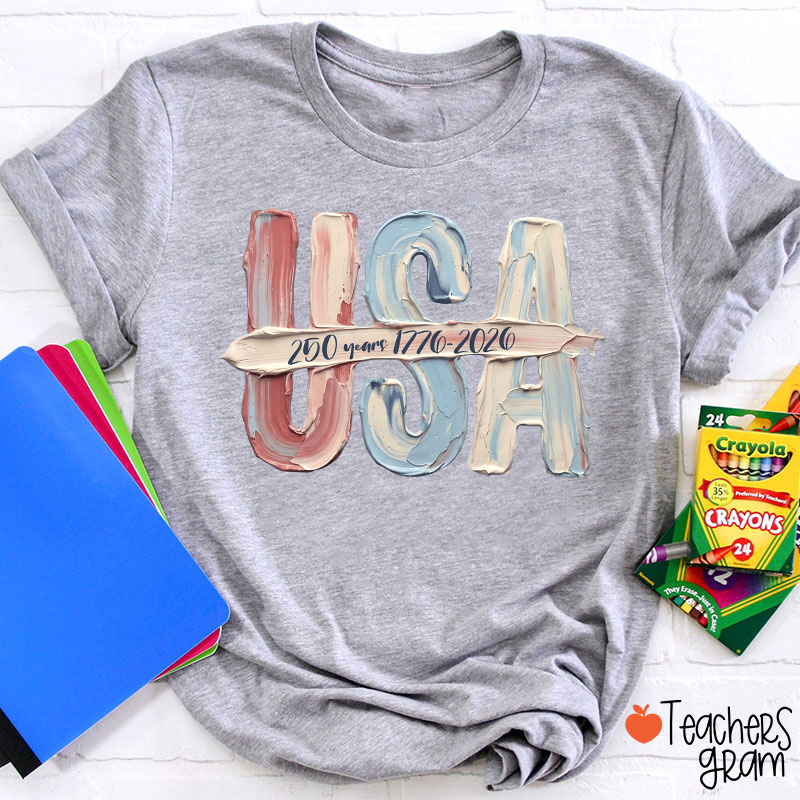 Watercolor USA 250 Years Teacher T-Shirt
