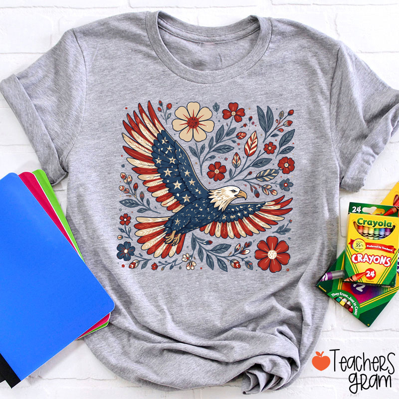 Patriotic Eagle Floral Teacher T-Shirt
