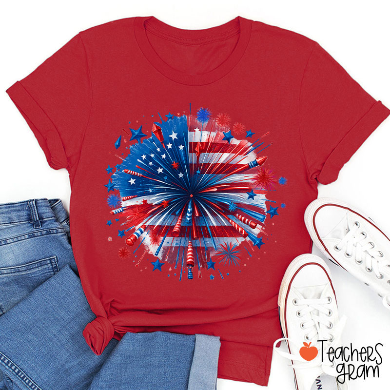 USA Firework Independence Day Teacher T-Shirt