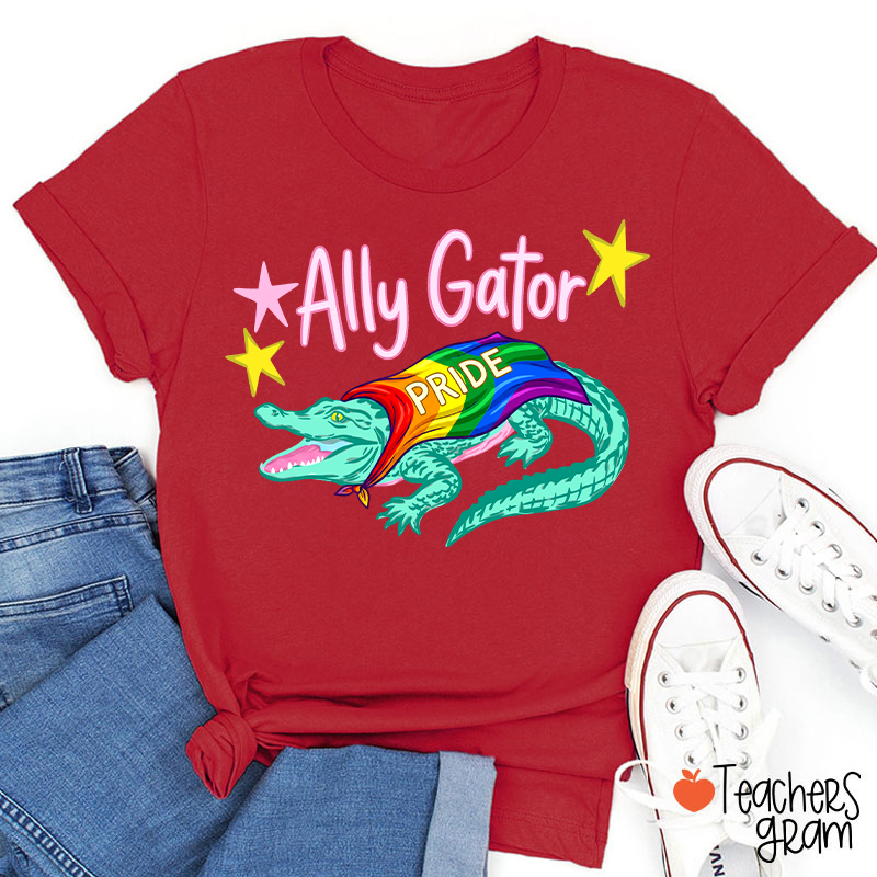 Ally Gator Rainbow Pride Teacher T-Shirt