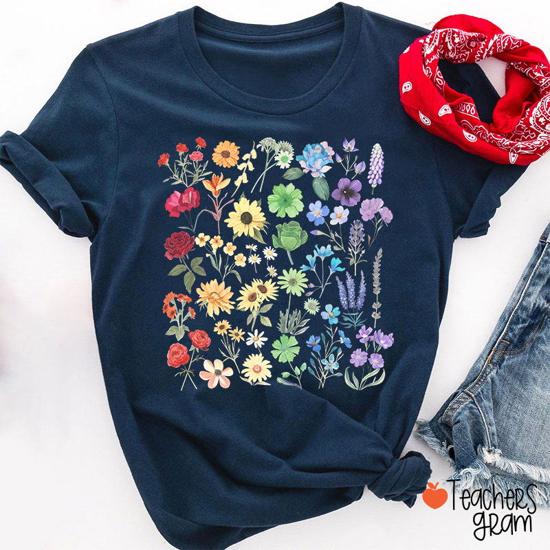 Rainbow Pride Color Wildflowers Teacher T-Shirt