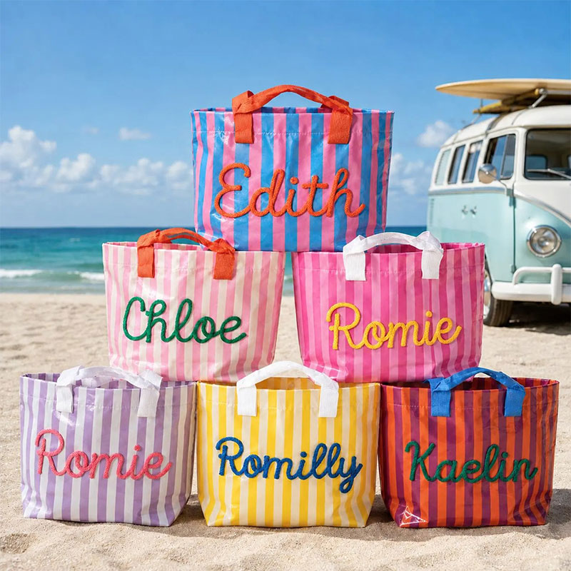 Personalized Embroidered Striped Waterproof Beach Tote Bag