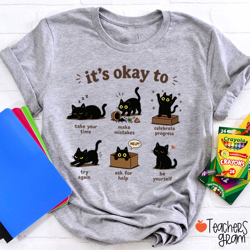 Black Cats It's Okay To Take Your Time Teacher T-Shirt