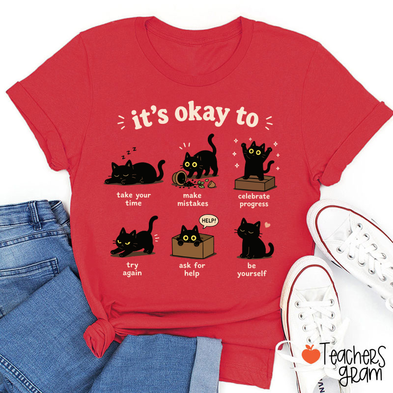 Black Cats It's Okay To Take Your Time Teacher T-Shirt