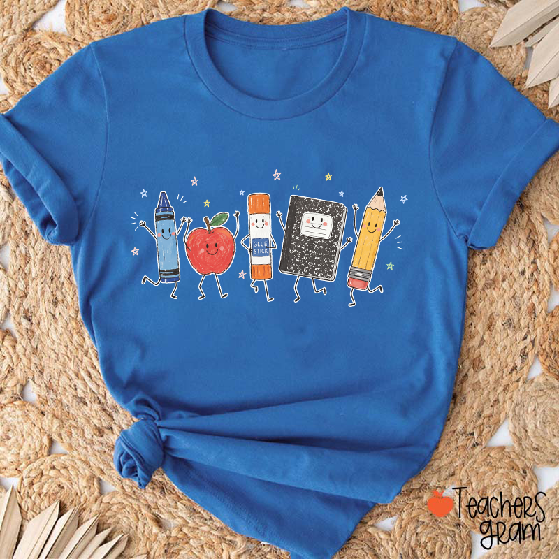 Cute Anthropomorphic School Supplies Teacher T-Shirt