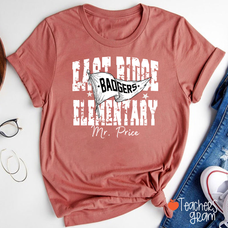Personalized School Mascot Pennant Flag Teacher T-Shirt
