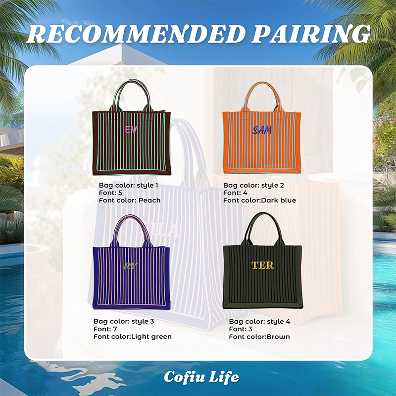 Personalized Name Embroidered Striped Knit Tote Bag