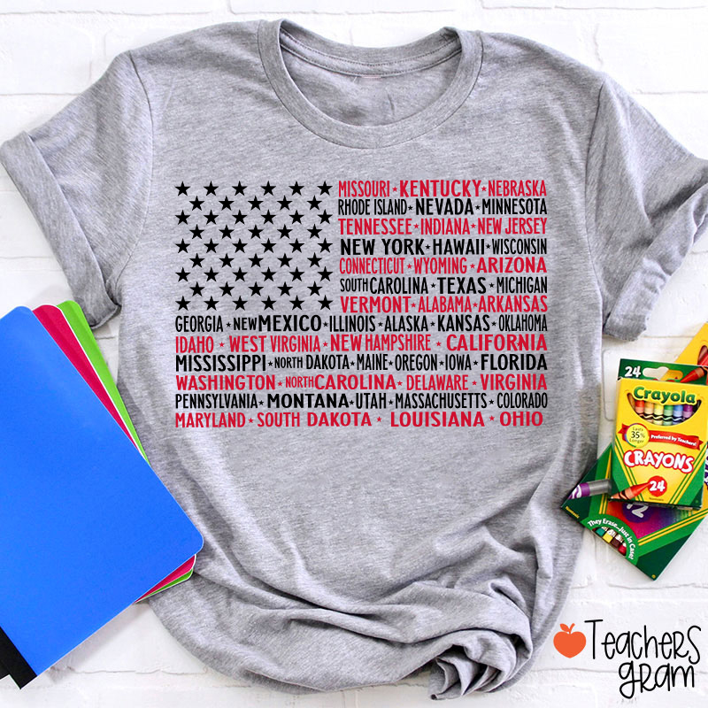 Vintage American Flag 4th Of July Teacher T-Shirt