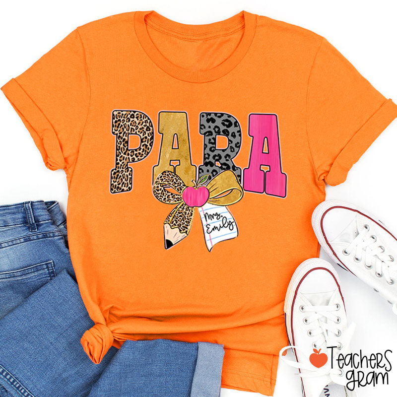 Personalized Wild Leopard Bow Tie Teacher T-Shirt