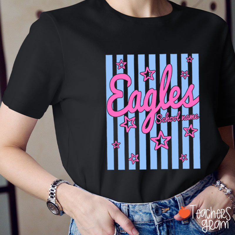 Personalized School Mascot Preppy Striped Star Teacher T-Shirt