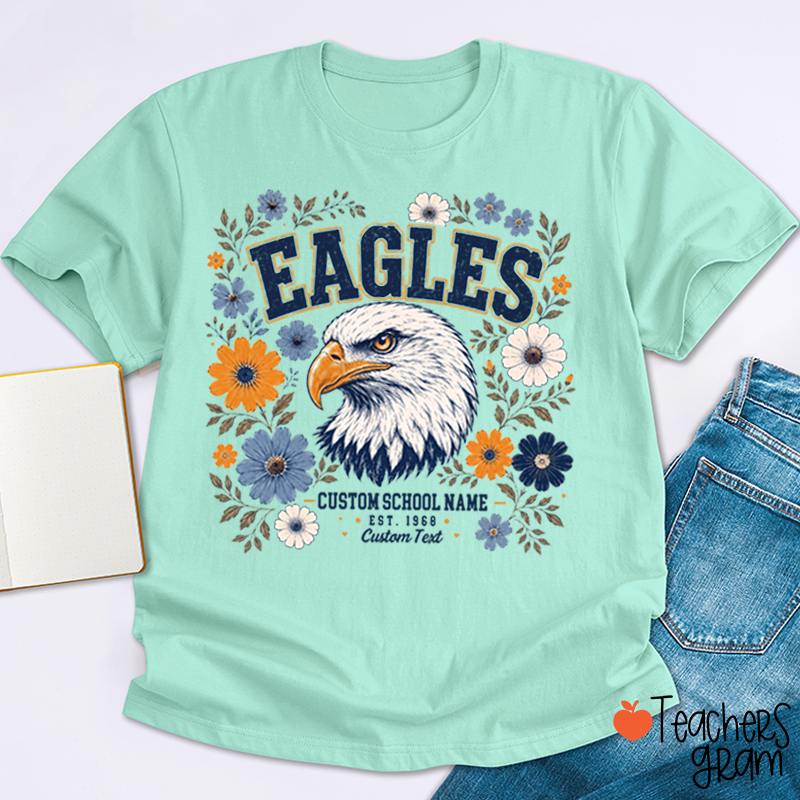 Personalized Mascot Floral Est Custom Text Teacher T-Shirt