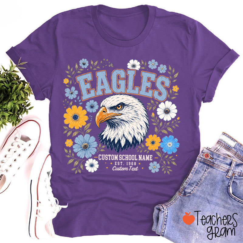 Personalized Mascot Floral Est Custom Text Teacher T-Shirt