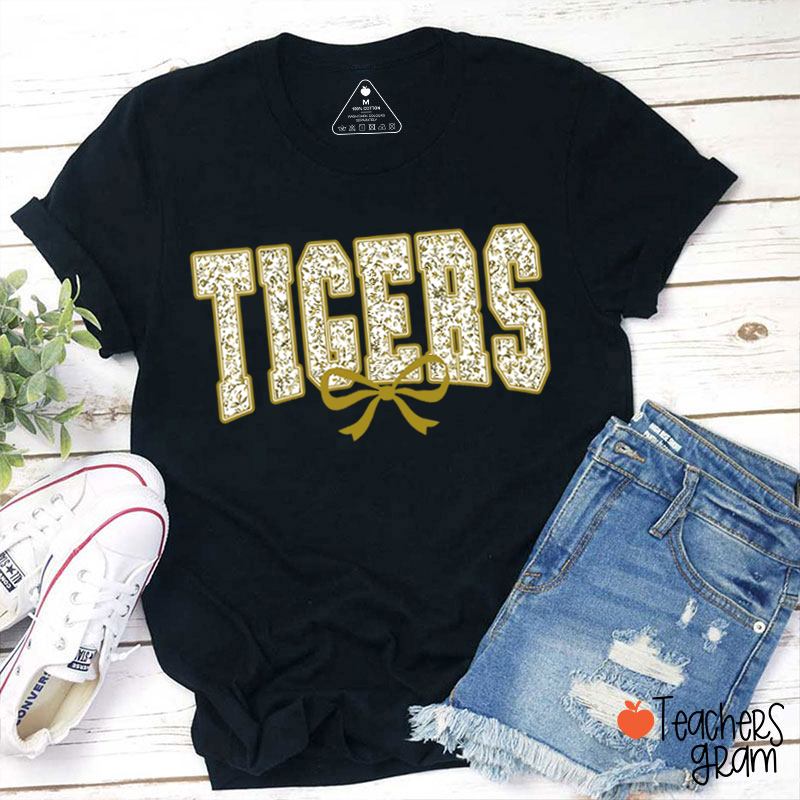 Personalized Mascot Floral Printing Coquette Bow Teacher T-Shirt